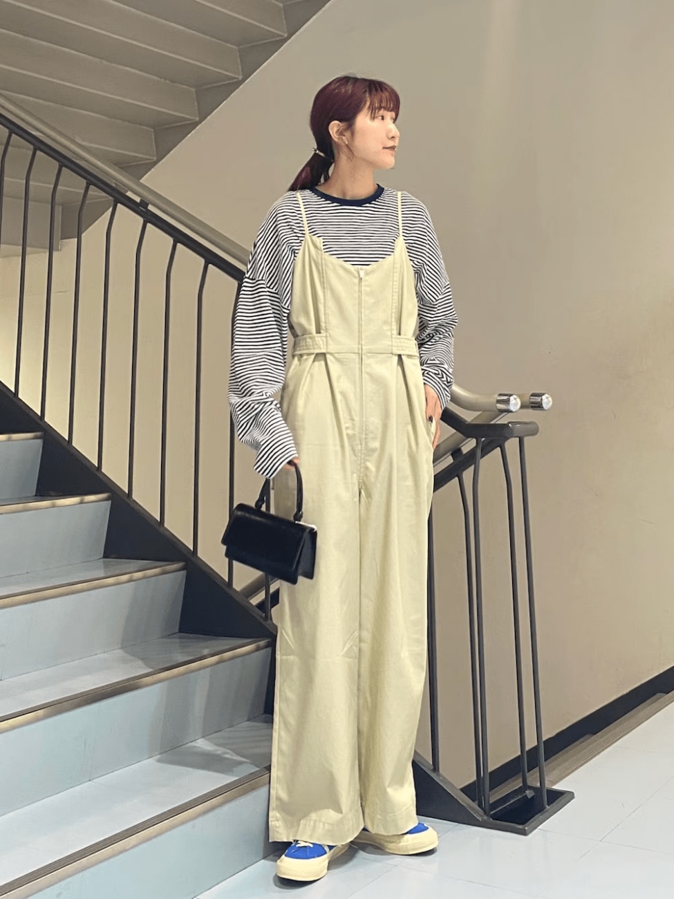 サロペット×ボーダーTシャツ