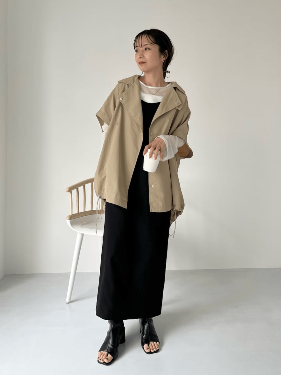 キャミワンピース×シアートップス×ブルゾン