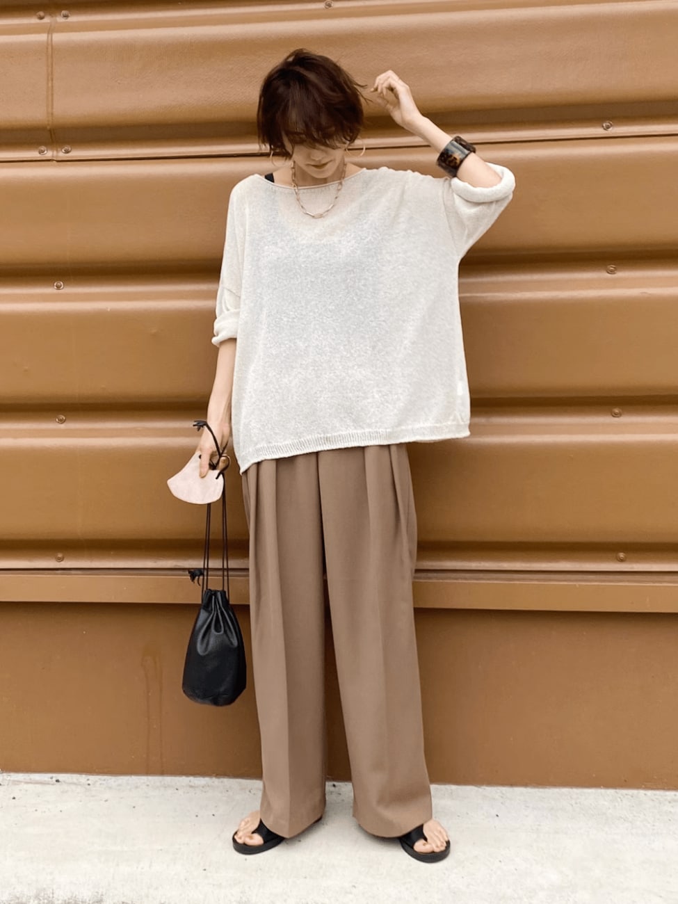 サマーニット×ワイドパンツ