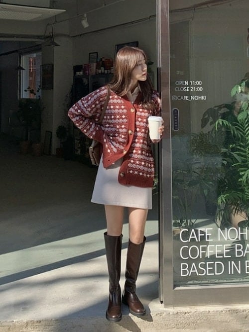 ［6］スカート｜ロングブーツ×ミニスカートで韓国コーデに