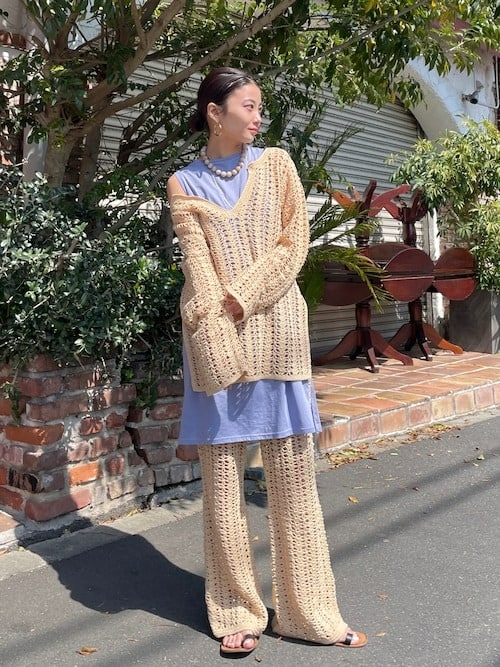 ［7］クロシェ編みのニットパンツで可愛いも快適も両立