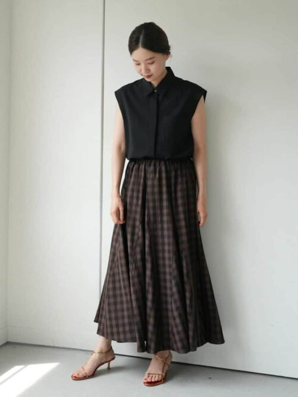 ［茶色］のギンガムチェックコーデ