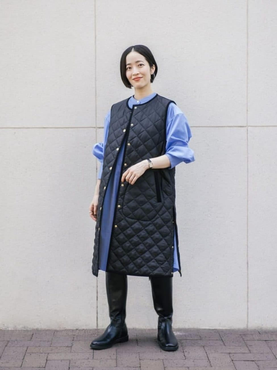 ［水色 青］シャツワンピース秋コーデ