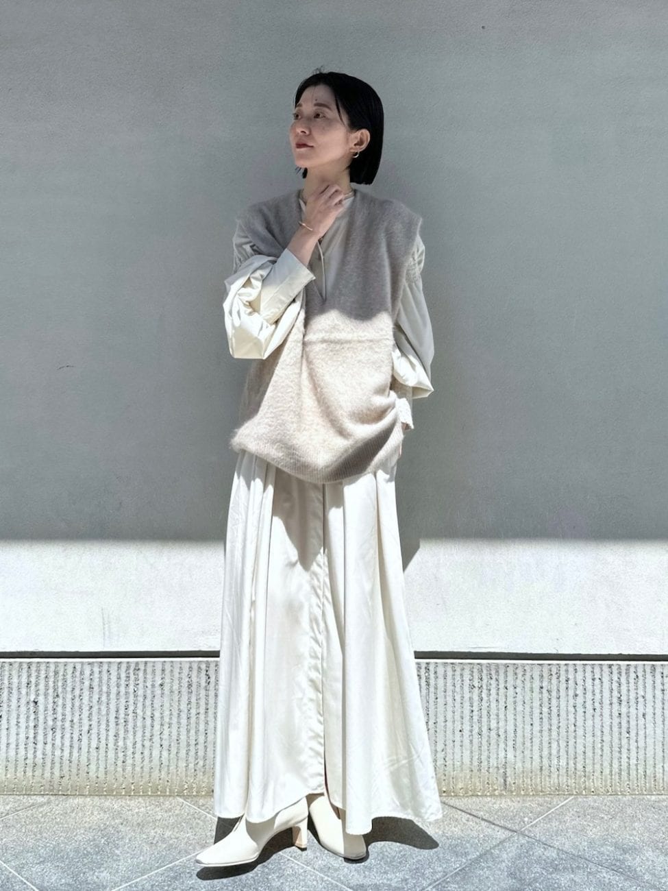 ［ベージュ］シャツワンピース秋コーデ