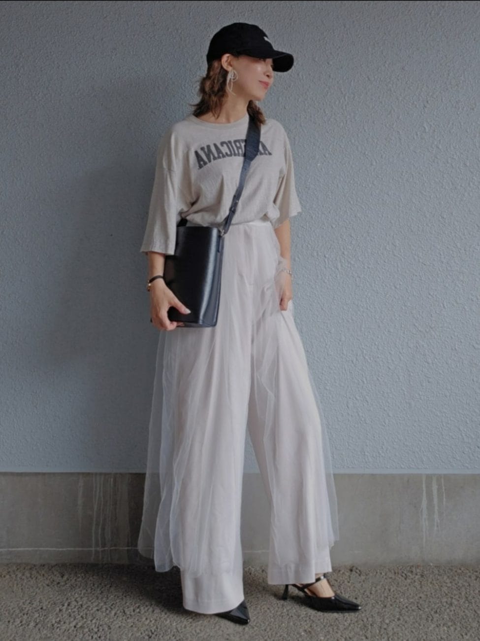 ▼40代の春コーデ×チュールスカート