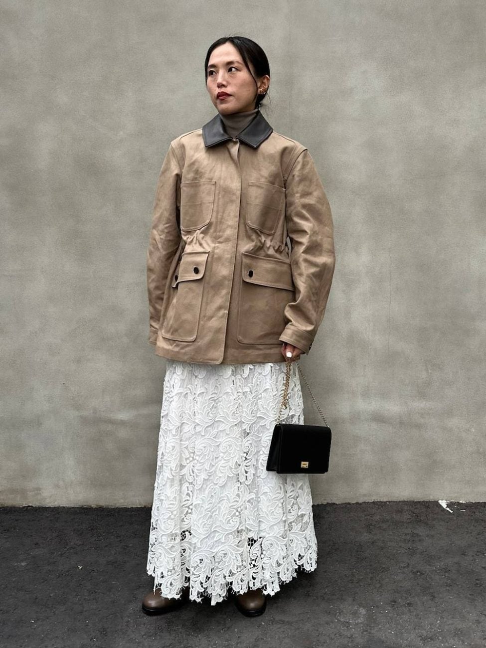 ▼40代の春コーデ×レーススカート