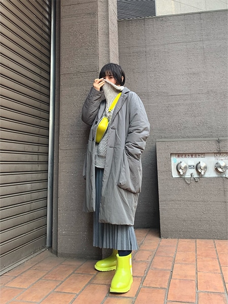 イエローのレインブーツコーデ