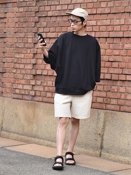 「20代」キャップ×ハーフパンツでアクティブに