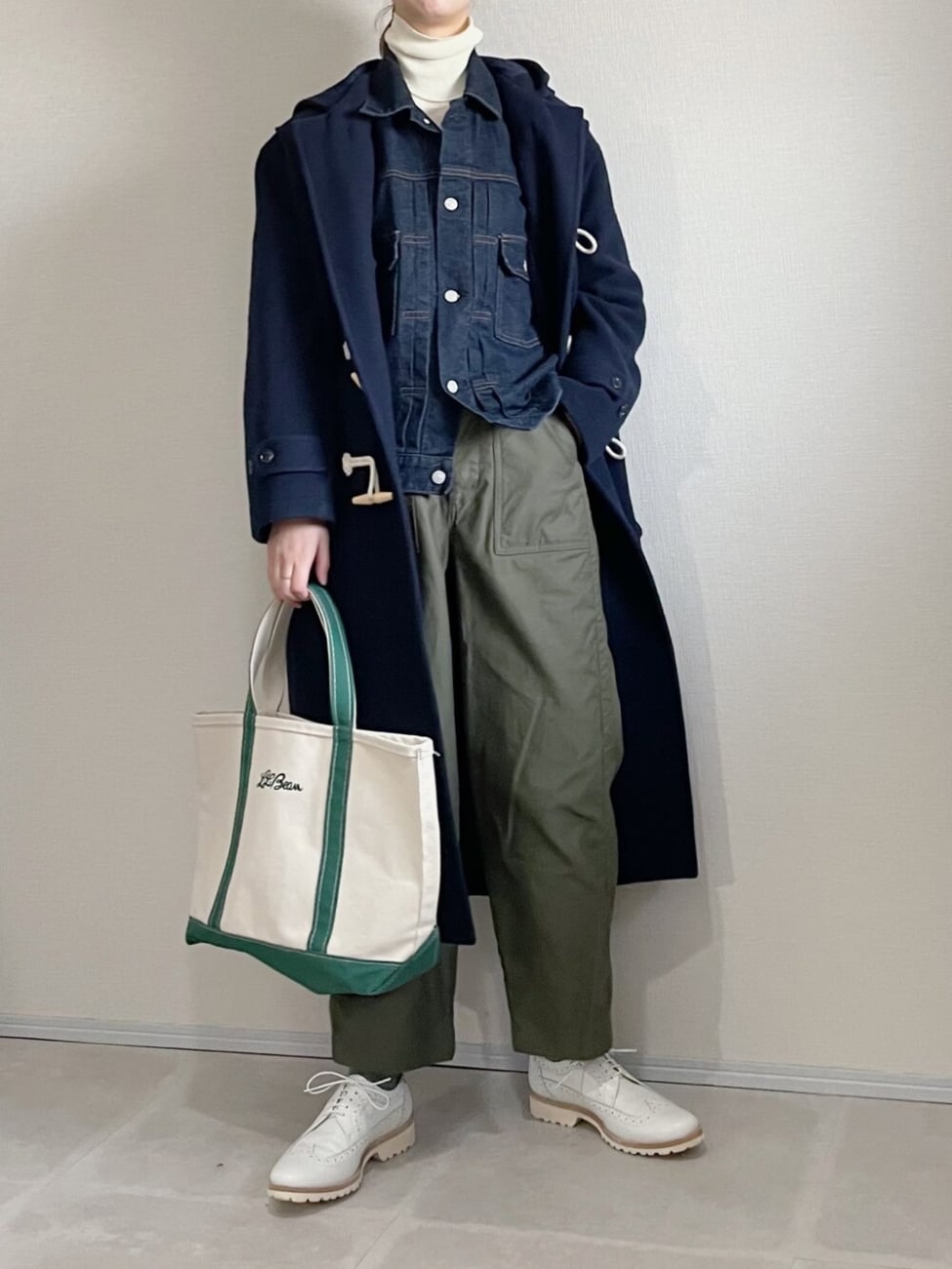 デニムジャケット×ベイカーパンツ×ダッフルコート