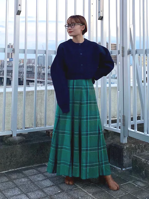 大きめチェックのフレアスカート
