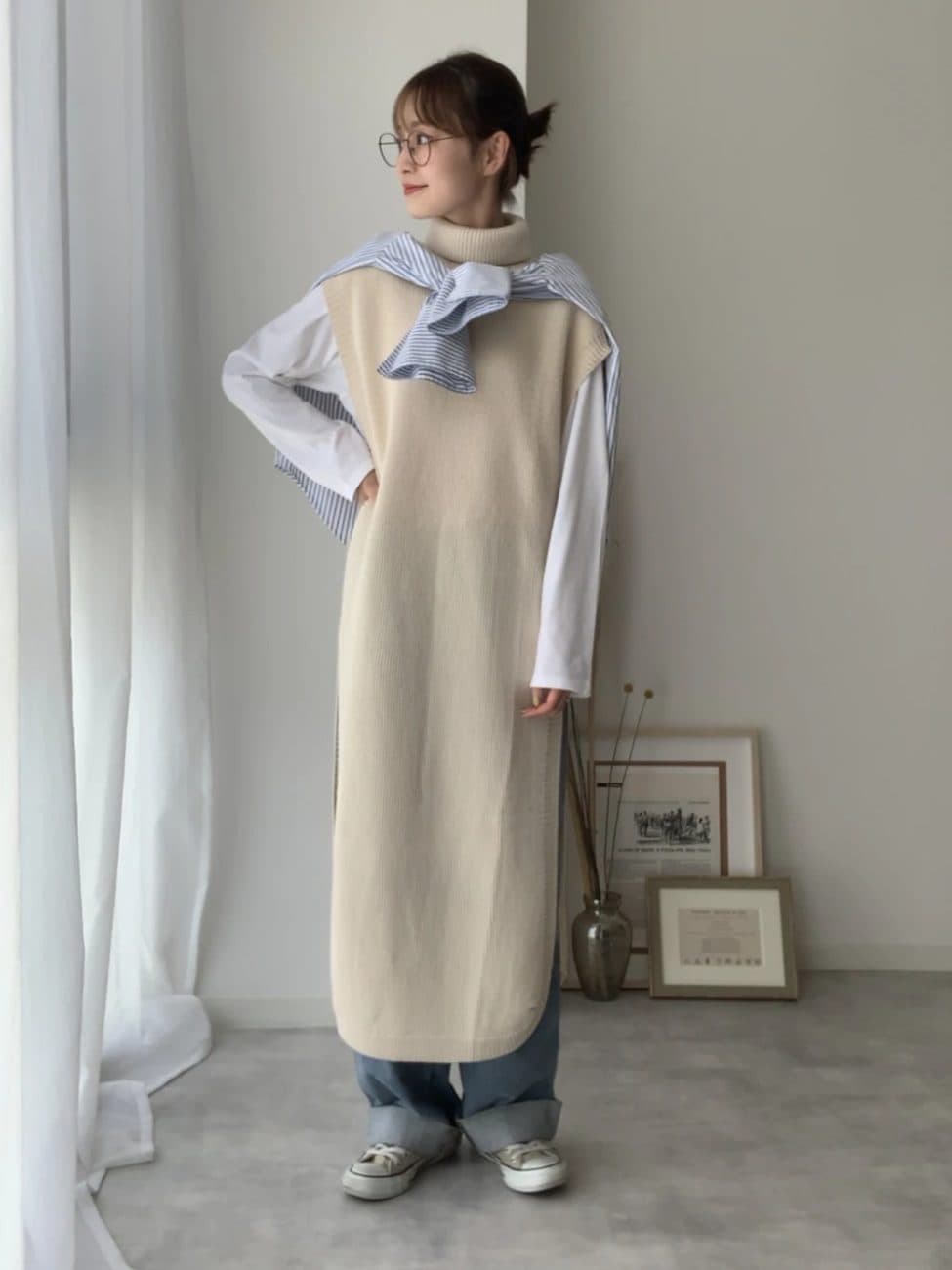 ロングTシャツ+ニットワンピース