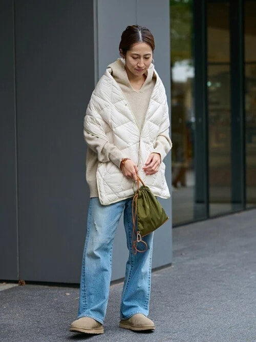▼パンツ|ダウンストールでおしゃれ見え