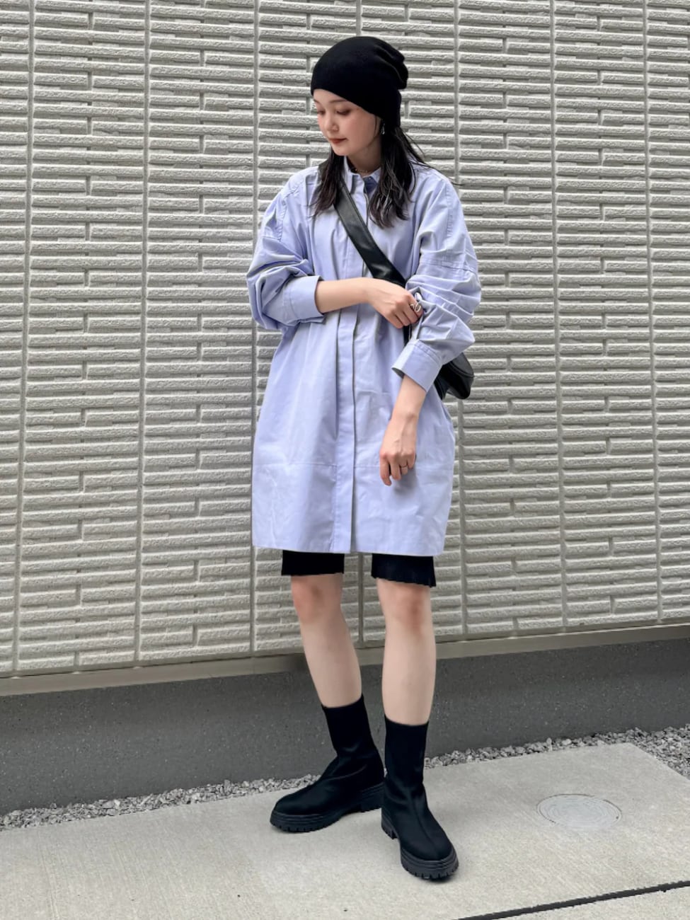 ニット帽×オーバーシャツ