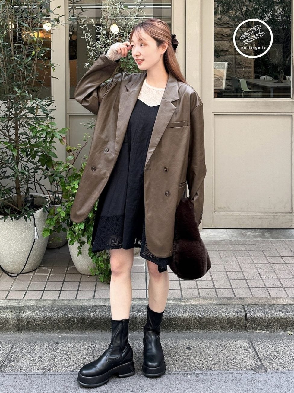 ▼黒のキャミワンピコーデ:秋冬