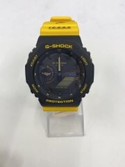 画像：ソーラー腕時計_G-SHOCK/デジアナ/レザー/BLK/YLW/SS