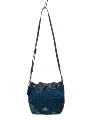 画像：デニムキルティング/巾着ショルダーバッグ/デニム/IDG/無地/使用感有