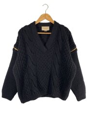 画像：Detachable Sleeves Cable Knit/ニット・セーター(厚手)/M/ウール/BLK/6809