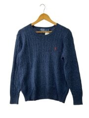 画像：ニット・セーター(厚手)/M/シルク/NVY/無地/ケーブル編み//