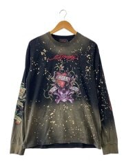 画像：長袖Tシャツ/L/コットン/BLK/プリント//