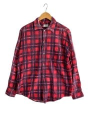 画像：襟裂け有/60s/プリントネル/ネルシャツ/15.5/コットン/RED/チェック//