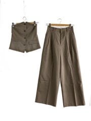 画像：24SS/habi/ベアトップ×ワイドパンツセット/セットアップ/38/ポリエステル/BRW