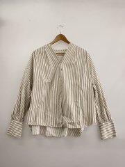 画像：長袖シャツ/FREE/コットン/WHT/ストライプ/Flowing tunic tops/シャツブラウス