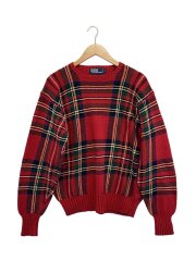 画像：ニット・セーター(厚手)/L/コットン/RED/タータンCK//