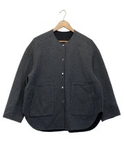 画像：リバーシブルノーカラーショートコート/36/ウール/GRY/314-16-0151//