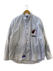 画像：長袖シャツ/M/コットン/GRY/ストライプ/WDS-C-NBA5-24-Q3-05//