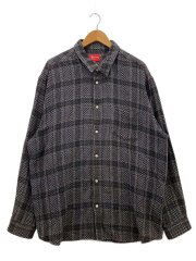 画像：長袖シャツ/XXL/コットン/BLK/チェック