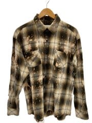 画像：Bleached ＆ Damaged shirt/長袖シャツ/L/コットン/BRW/チェック