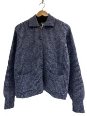 画像：カーディガン(厚手)/M/ウール/BLU/襟付きケーブルニットカーディガン