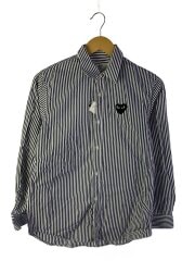 画像：長袖シャツ/M/コットン/NVY/ストライプ/AZ-T085