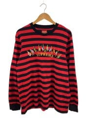 画像：長袖Tシャツ/M/コットン/RED/ボーダー