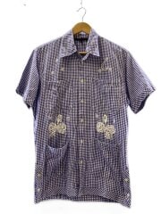 画像：半袖シャツ/S/コットン/BLU/ギンガムCK