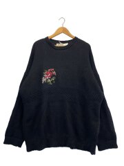 画像：21AW/Flower Cross Embroidery Border Knit/one/モヘア/K-1//