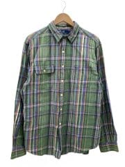 画像：チンスト/ダブルポケット/長袖シャツ/XL/コットン/GRN/チェック