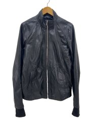 画像：インターシャ レザージャケット/シングルライダースジャケット/42/レザー/BLK/RU15F7761-LN