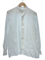 画像：ノーカラーシャツ/L/コットン/WHT/無地/5番目ボタン欠け有