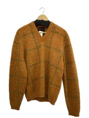 画像：60s/モヘア25％混/毛足長め/ニット・セーター/Vネック/M/アクリル/オレンジ/チェック
