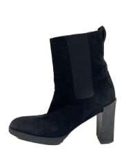 画像：スクエアトゥ/サイドゴア/ショートブーツ/36/BLK/スウェード/104.0163/ヒール減有