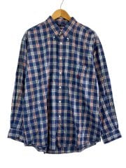 画像：90S/USA製/小文字タグ/ボタンダウン/長袖シャツ/XL/コットン/BLU/チェック//
