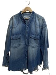 画像：ダメージ加工デニム長袖シャツ/FREE/デニム/IDG