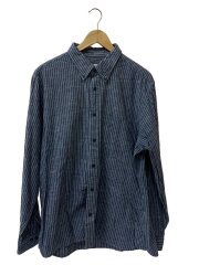 画像：ボタンダウン/長袖シャツ/XL/コットン/グレー/ストライプ
