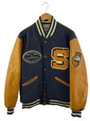 画像：スタジャン/XL/ウール/ネイビー/51190/袖：合成皮革/ワッペン