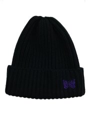 画像：ニットキャップ/--/ウール/BLK/無地/メンズ/NS064