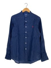 画像：長袖シャツ/XS/リネン/ネイビー/無地/CLASSIC FIT/バンドカラー//