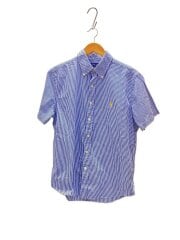 画像：classic fit/半袖シャツ/M/コットン/BLU/ストライプ/メンズ