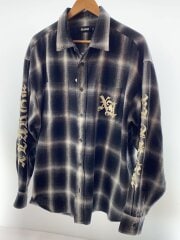 画像：長袖シャツ/XL/ポリエステル/GRY/チェック/101233014004
