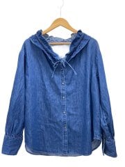 画像：長袖シャツ/FREE/コットン/NVY/無地/4-0038-6-01-071/フリルギャザーデニムブラウ
